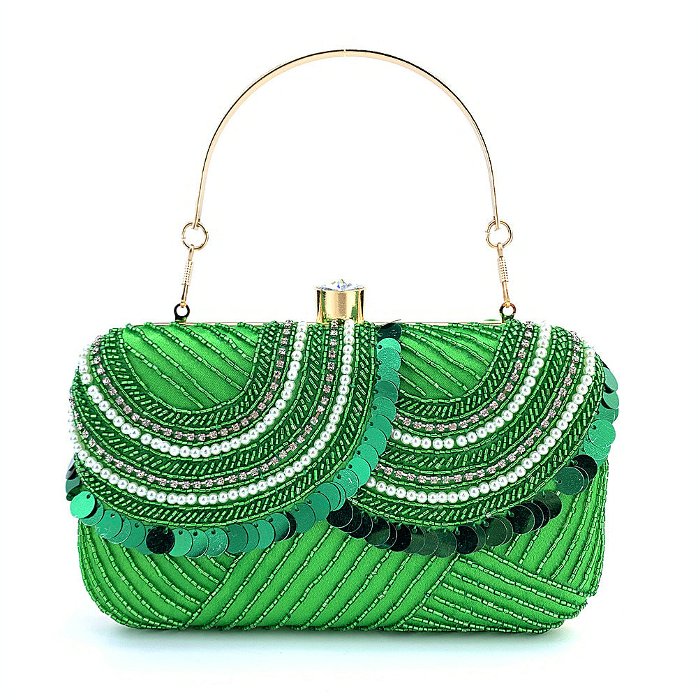 Green Sequence Embroidery Beaded Party Bag Clutch Handbag