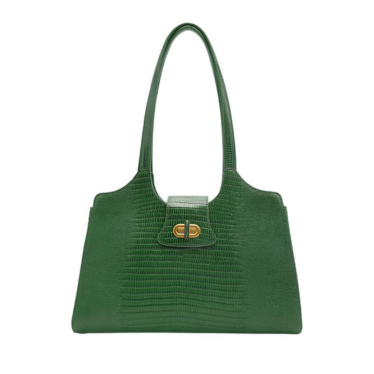 Green Leather Retro Fashion Lizard Print Shoulder Bag