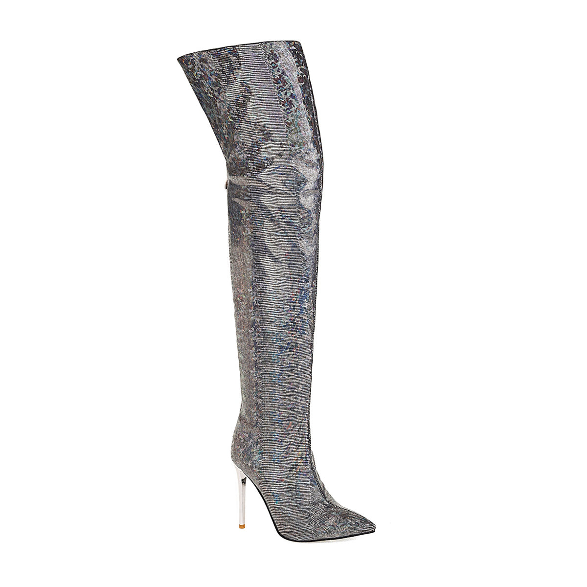 Gray Hologram Pointed Toe Stiletto Over Zani Boots