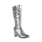 Pink Python Print Almond Toe Chunky Heel Knee High Slouch Boots