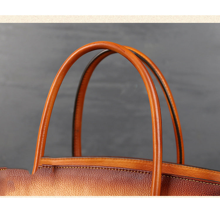 <tc>Brown Hand Painted Desert Camel Leather Tote Bag</tc>