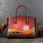 <tc>Red Hand Painted Desert Camel Leather Tote Bag</tc>