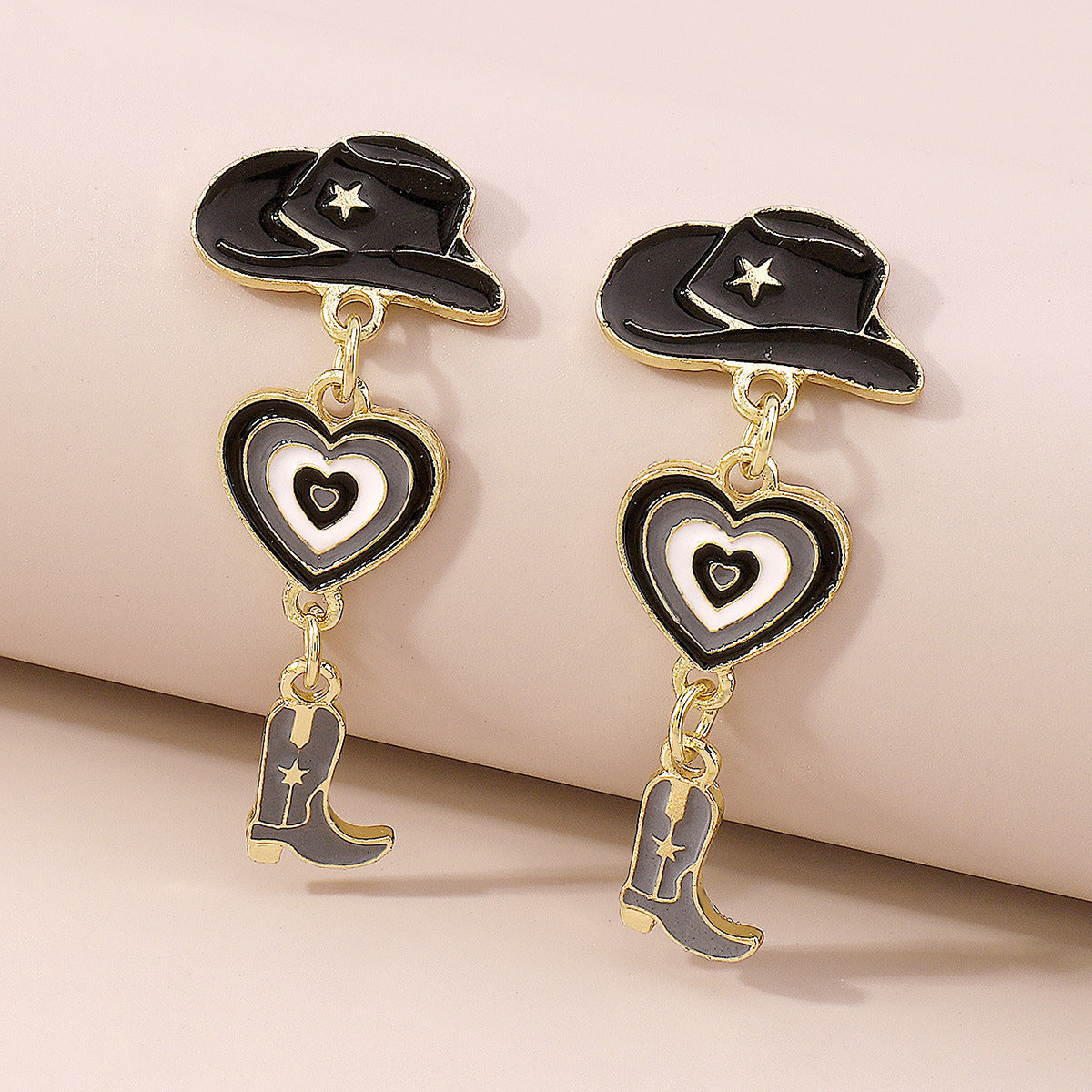 Hat Heart Oil Multi Layer Love Cowboy Boots Fashion Earrings