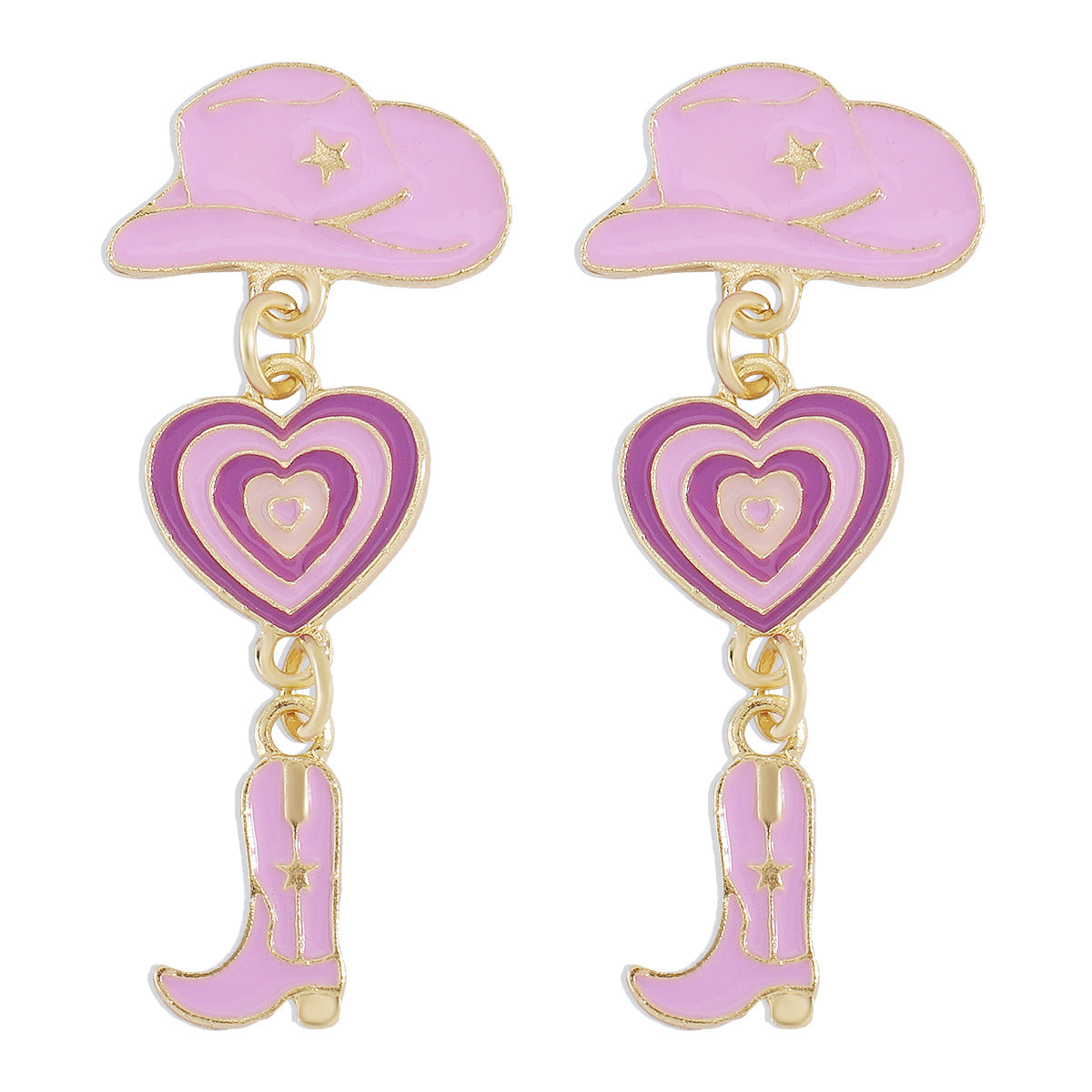 Hat Heart Oil Multi Layer Love Cowboy Boots Fashion Earrings