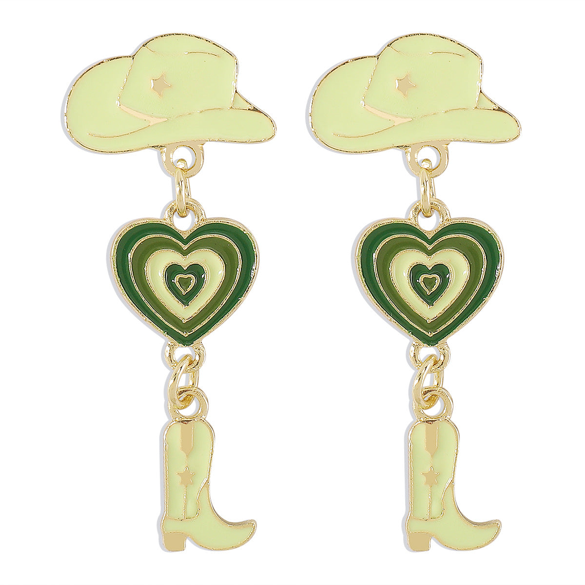 Hat Heart Oil Multi Layer Love Cowboy Boots Fashion Earrings