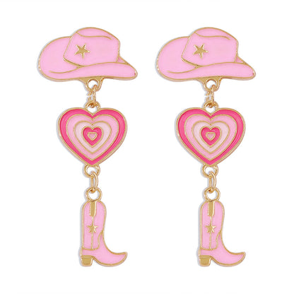 Hat Heart Oil Multi Layer Love Cowboy Boots Fashion Earrings