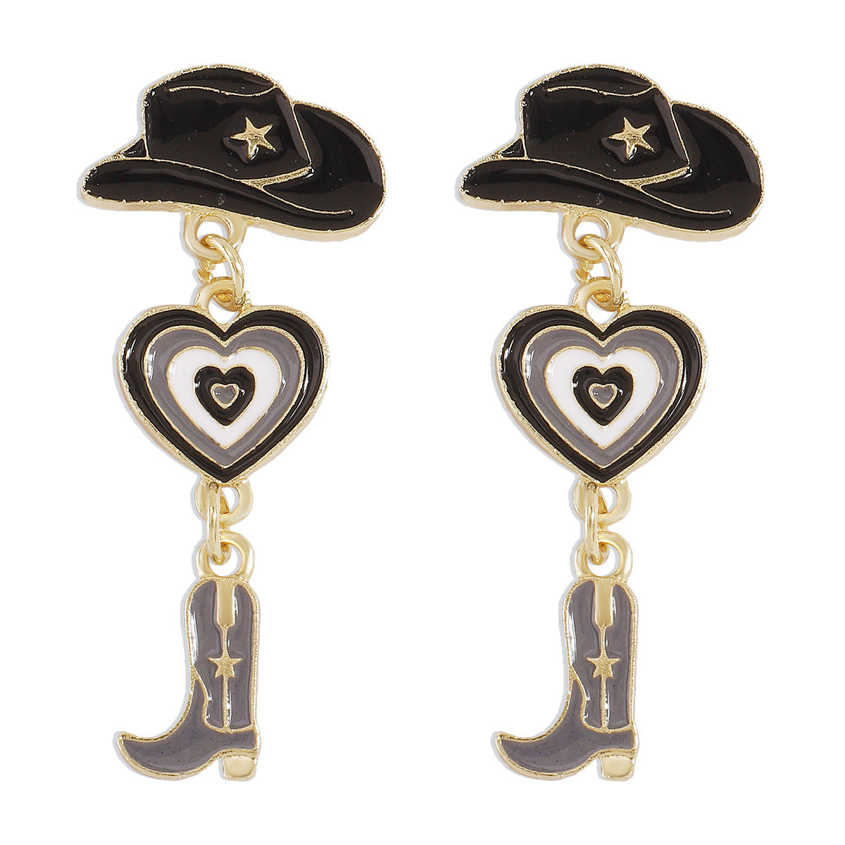 Hat Heart Oil Multi Layer Love Cowboy Boots Fashion Earrings