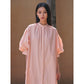 High Waist Slimming Bubble Sleeve Wrinkled Half High Neck Dress