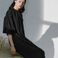 High Waist Slimming Bubble Sleeve Wrinkled Half High Neck Dress