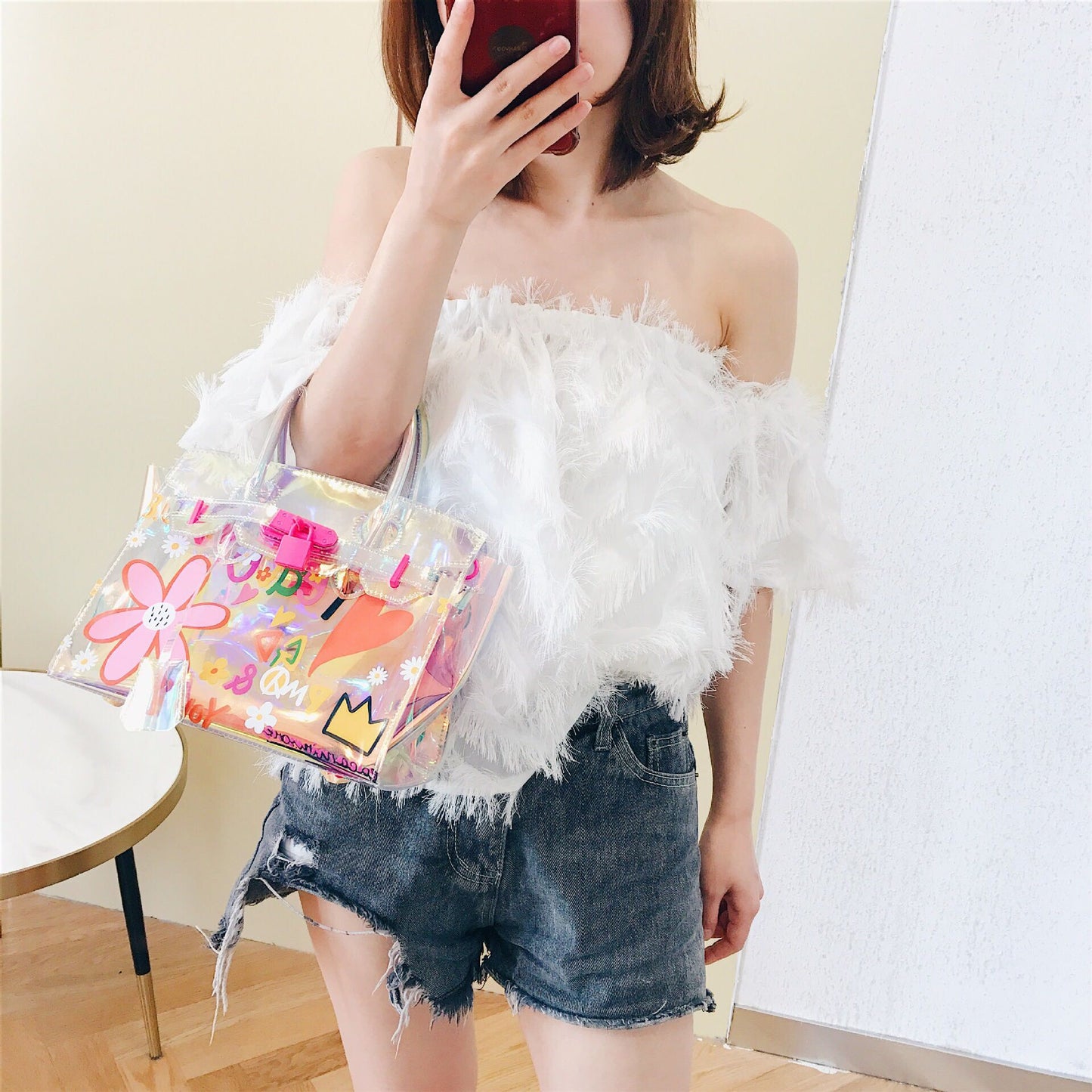 Hologram Laser Beach Handbag Summer Transparent Clear Bag