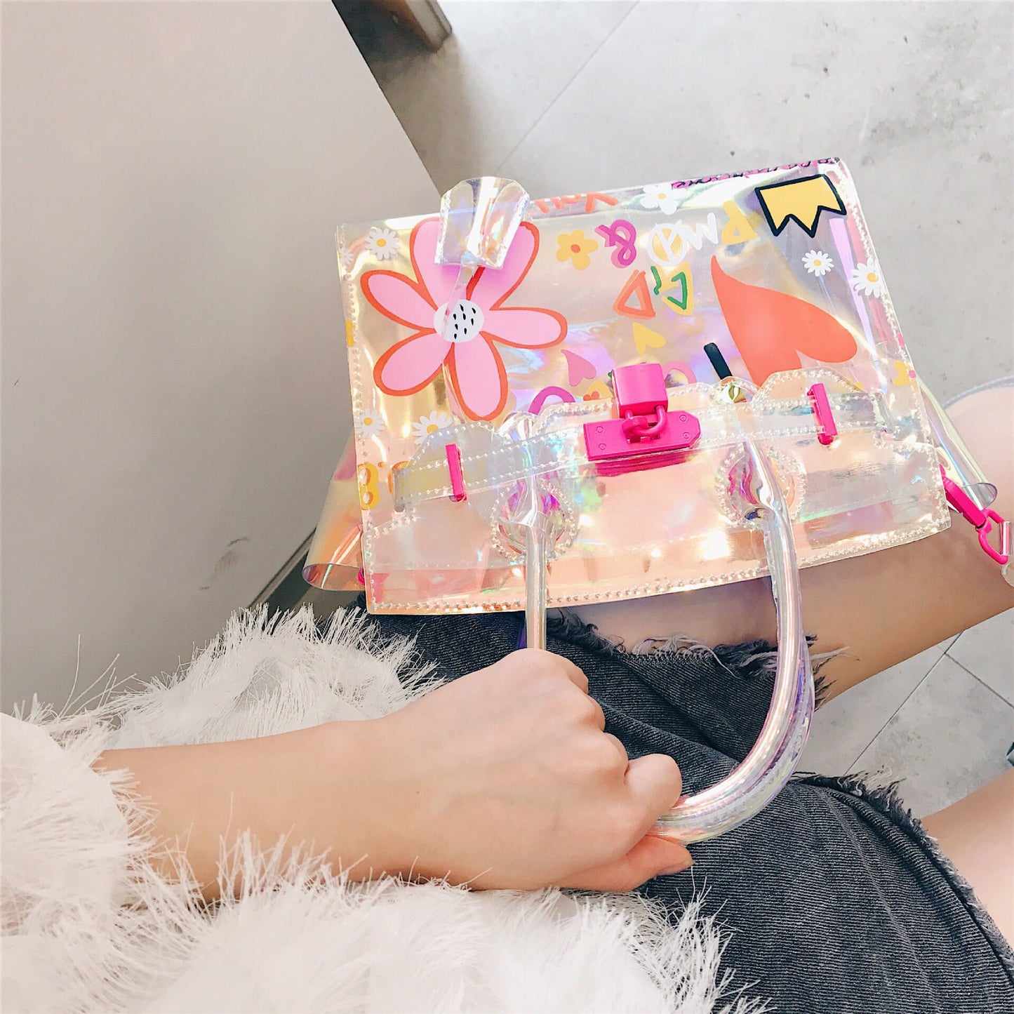 Hologram Laser Beach Handbag Summer Transparent Clear Bag