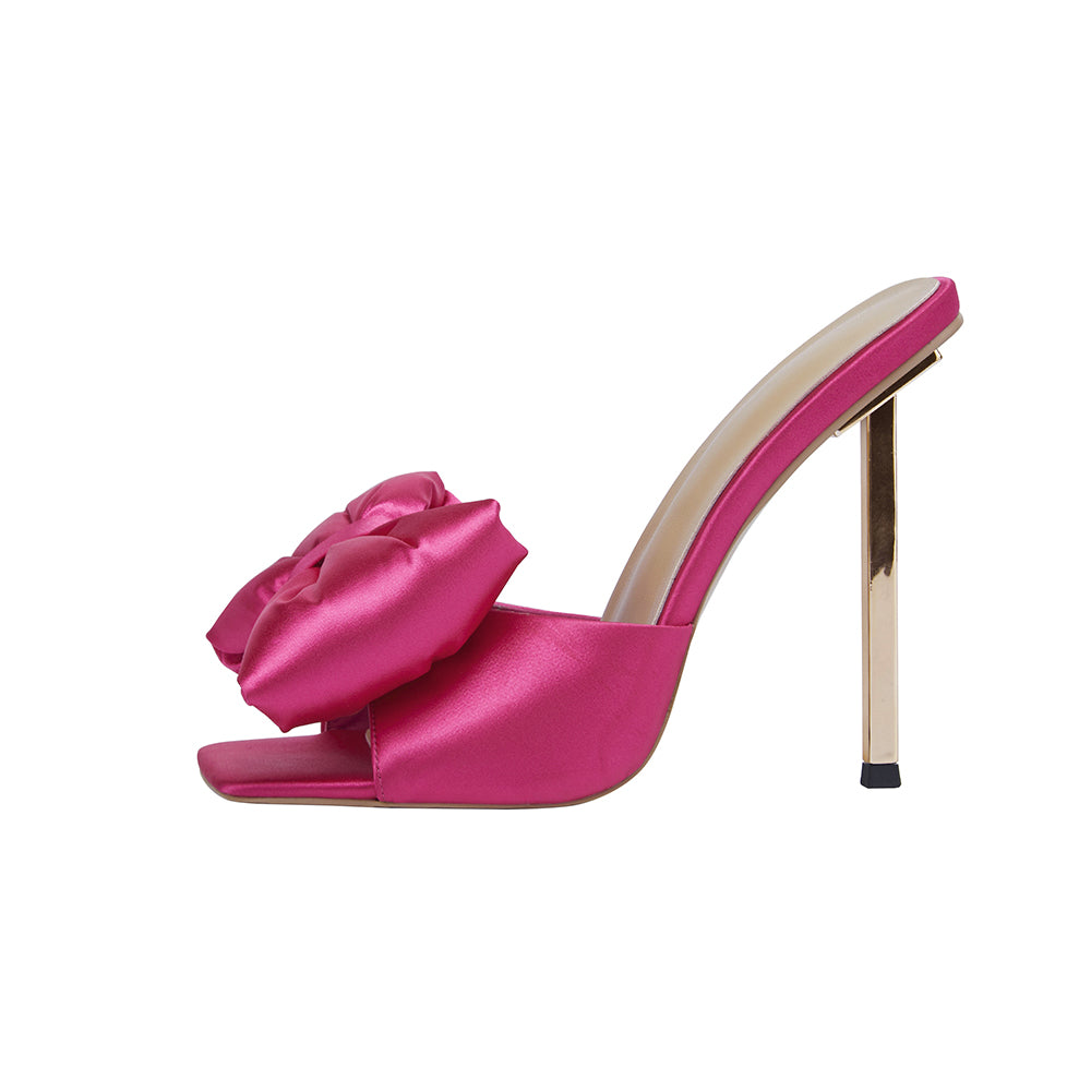 <tc>Pink Bow Stiletto Heel Mules Sandals</tc>