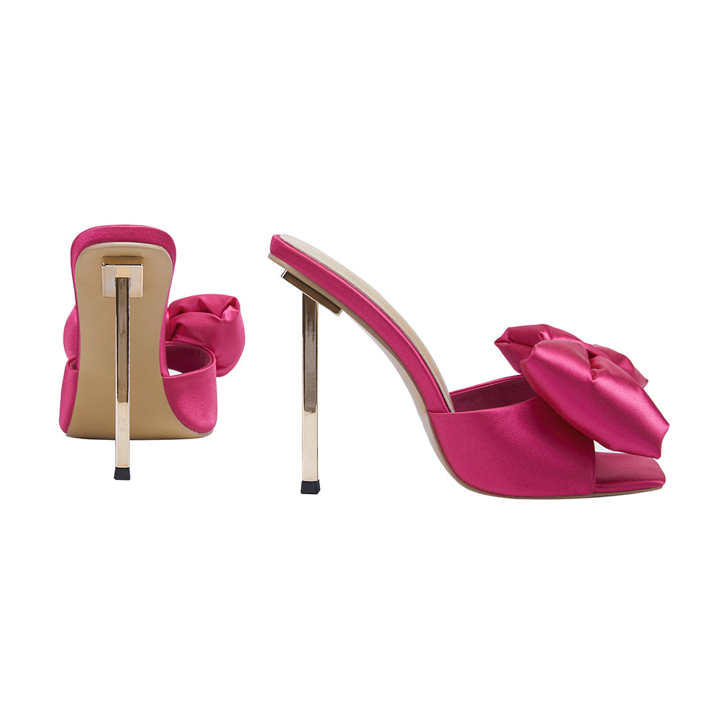 <tc>Pink Bow Stiletto Heel Mules Sandals</tc>