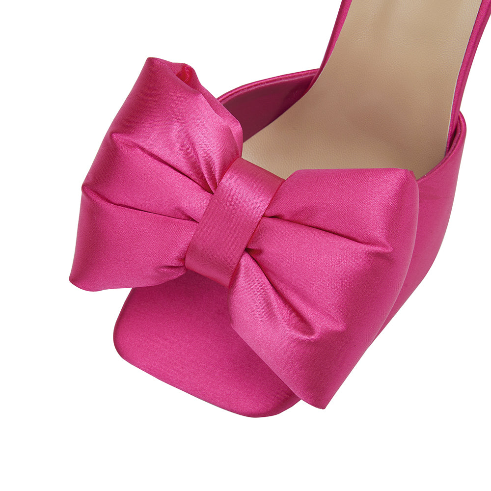 <tc>Pink Bow Stiletto Heel Mules Sandals</tc>