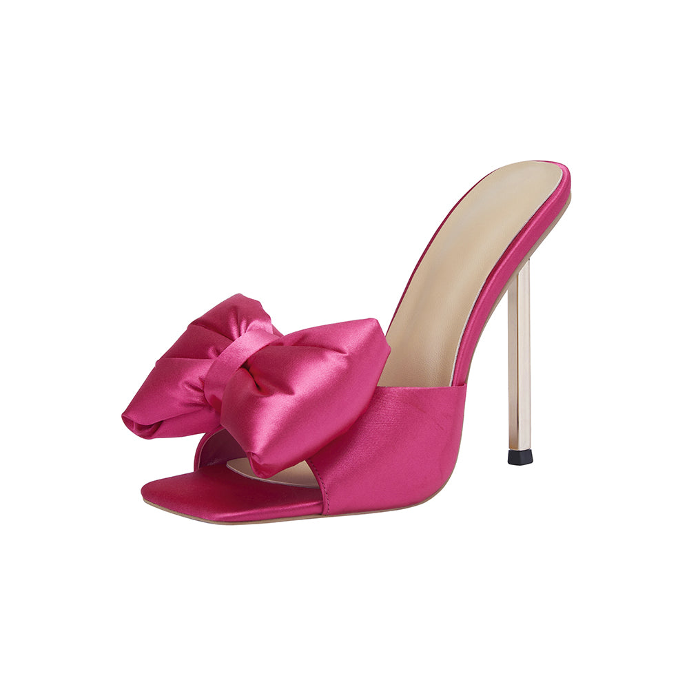 <tc>Pink Bow Stiletto Heel Mules Sandals</tc>