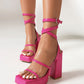 Magenta Open-Toe Platform Heel Strap Sandals