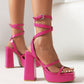 Magenta Open-Toe Platform Heel Strap Sandals