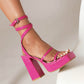 Magenta Open-Toe Platform Heel Strap Sandals