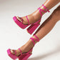 Magenta Open-Toe Platform Heel Strap Sandals