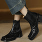 <tc>Women's Black Leather Square Toe Block Heel Ankle Boots Chelsea Booties</tc>