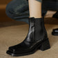 <tc>Women's Black Leather Square Toe Block Heel Ankle Boots Chelsea Booties</tc>