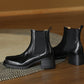 <tc>Women's Black Leather Square Toe Block Heel Ankle Boots Chelsea Booties</tc>