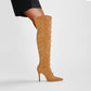 Khaki Suede Style Studded Design Fashion Stiletto Heel Thigh High Boots Long Boots