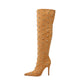 Khaki Suede Style Studded Design Fashion Stiletto Heel Thigh High Boots Long Boots