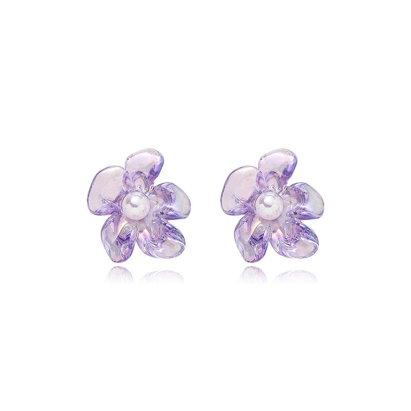 Lavender crystal clear flower earrings