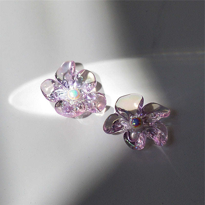 Lavender crystal clear flower earrings