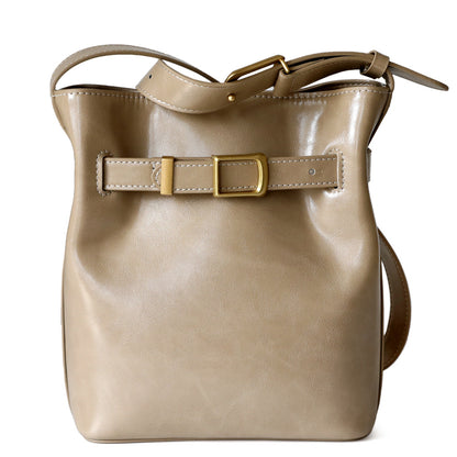 Leather belt shoulder bucket bag