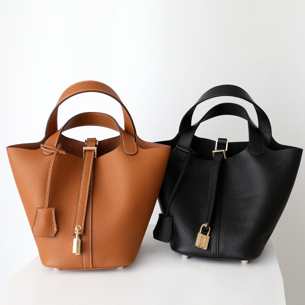 Leather Bucket Handbag Belt Mini Tote Bag