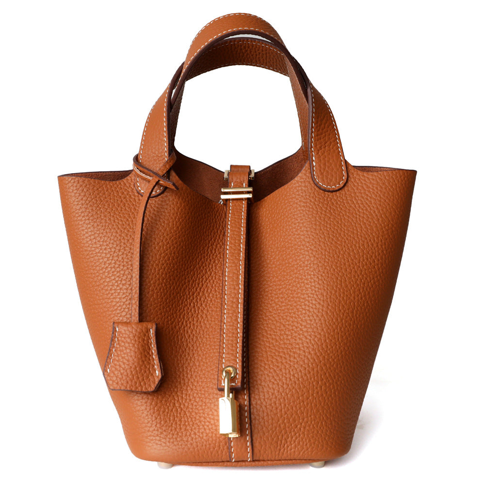 Leather Bucket Handbag Belt Mini Tote Bag