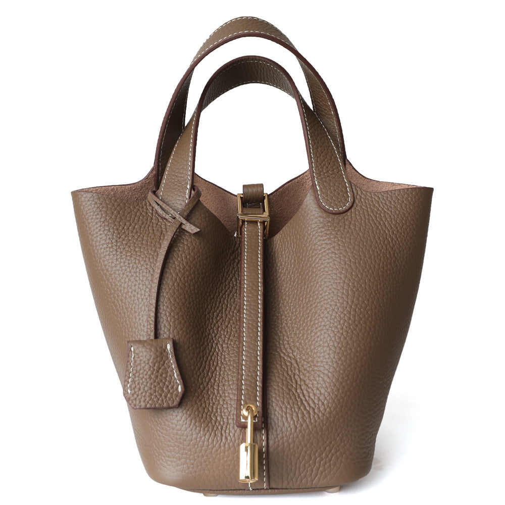 Leather Bucket Handbag Belt Mini Tote Bag