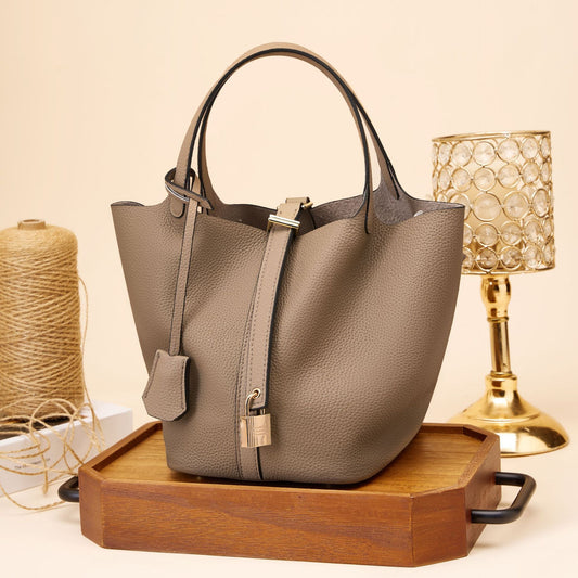 Women's Leather Double Strap Bucket Handbag