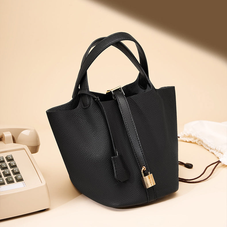 Women's Leather Double Strap Bucket Handbag