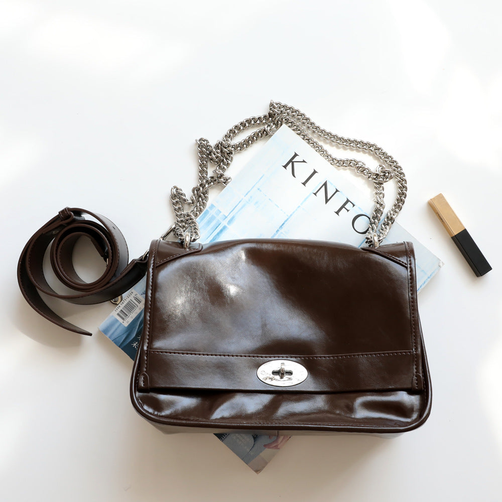 Leather Flap Message Shoulder Bag Retro Chain Bag