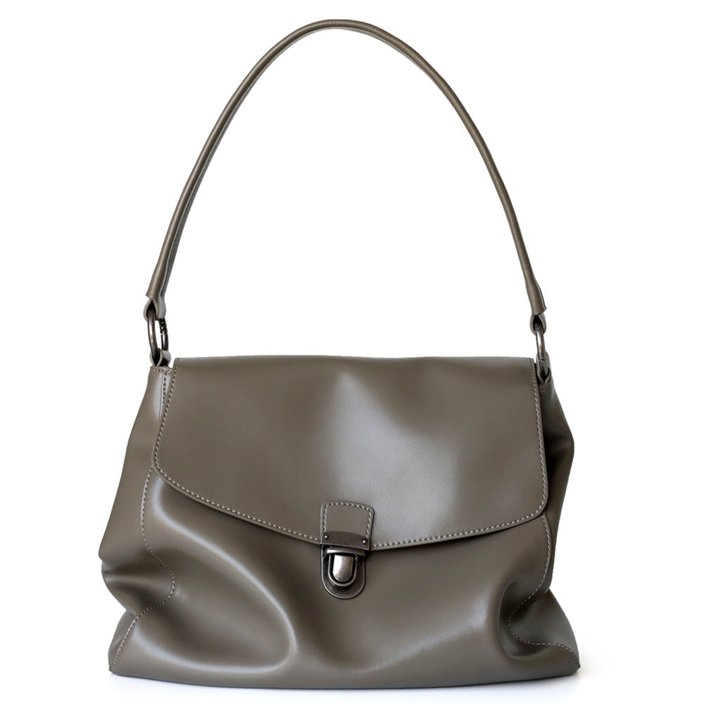 Leather Flap Retro Top Handle Shoulder Bag High Capacity