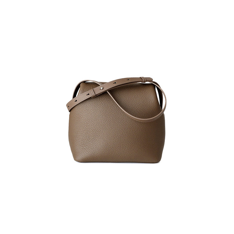 leather flap bucket bag shoulder bag