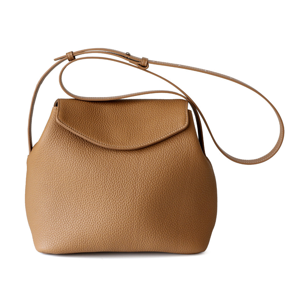 leather flap bucket bag shoulder bag