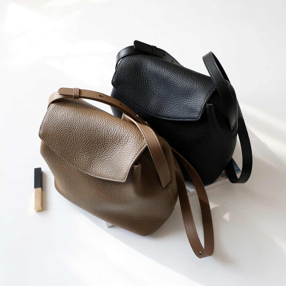 leather flap bucket bag shoulder bag