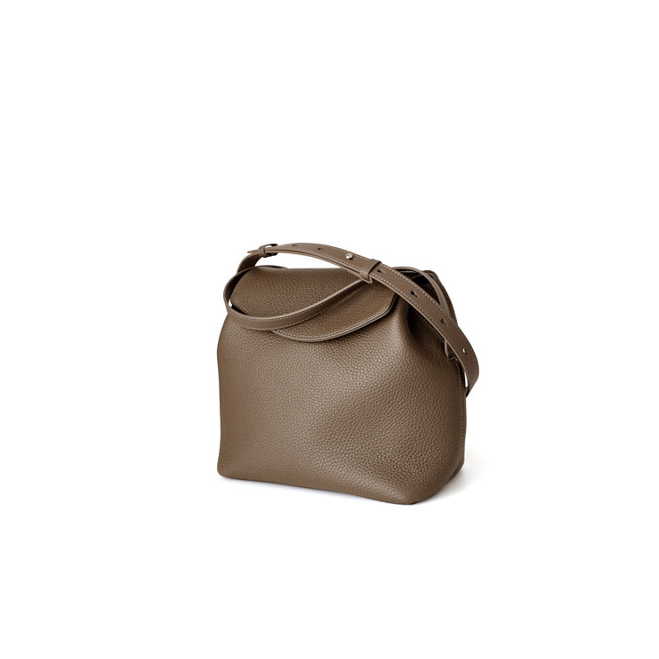 leather flap bucket bag shoulder bag