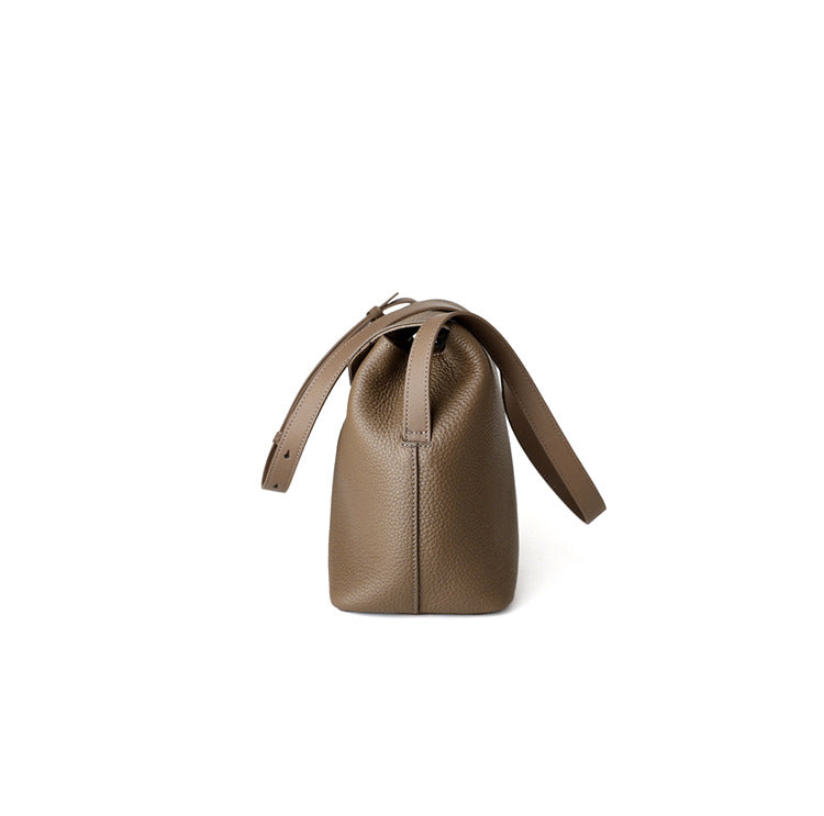 leather flap bucket bag shoulder bag