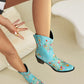 Light Blue Embroidered Floral Western Cowboy Boots Block Heel Western Boots