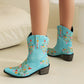 Light Blue Embroidered Floral Western Cowboy Boots Block Heel Western Boots