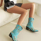 Light Blue Embroidered Floral Western Cowboy Boots Block Heel Western Boots