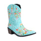 Light Blue Embroidered Floral Western Cowboy Boots Block Heel Western Boots