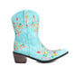 Light Blue Embroidered Floral Western Cowboy Boots Block Heel Western Boots