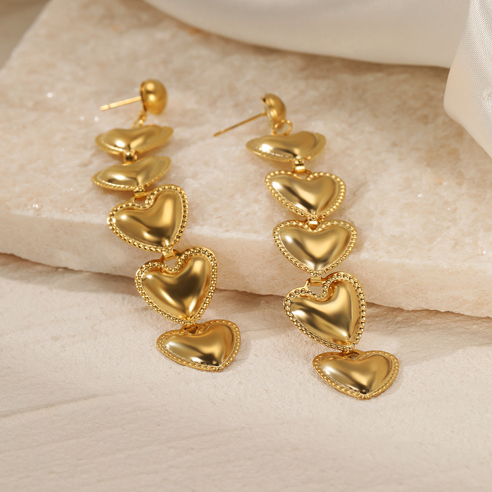 Love Golden Heart Pendant Stainless Steel Fashion Earrings