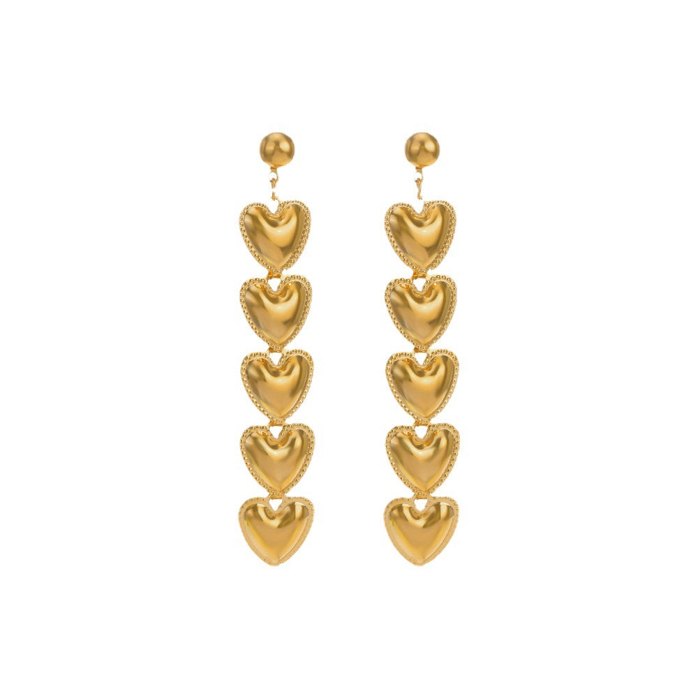 Love Golden Heart Pendant Stainless Steel Fashion Earrings